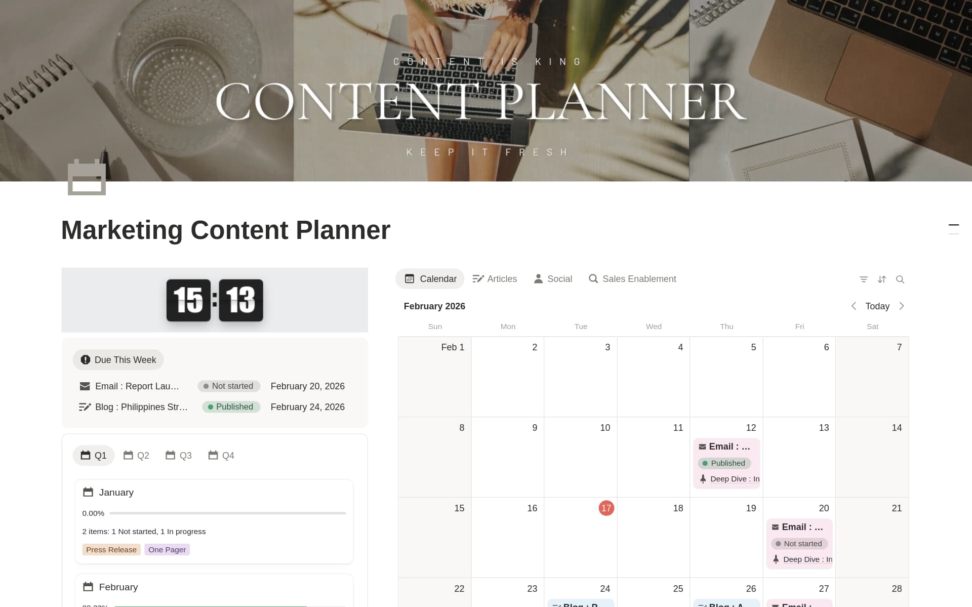 A template preview for Content Planner Marketing