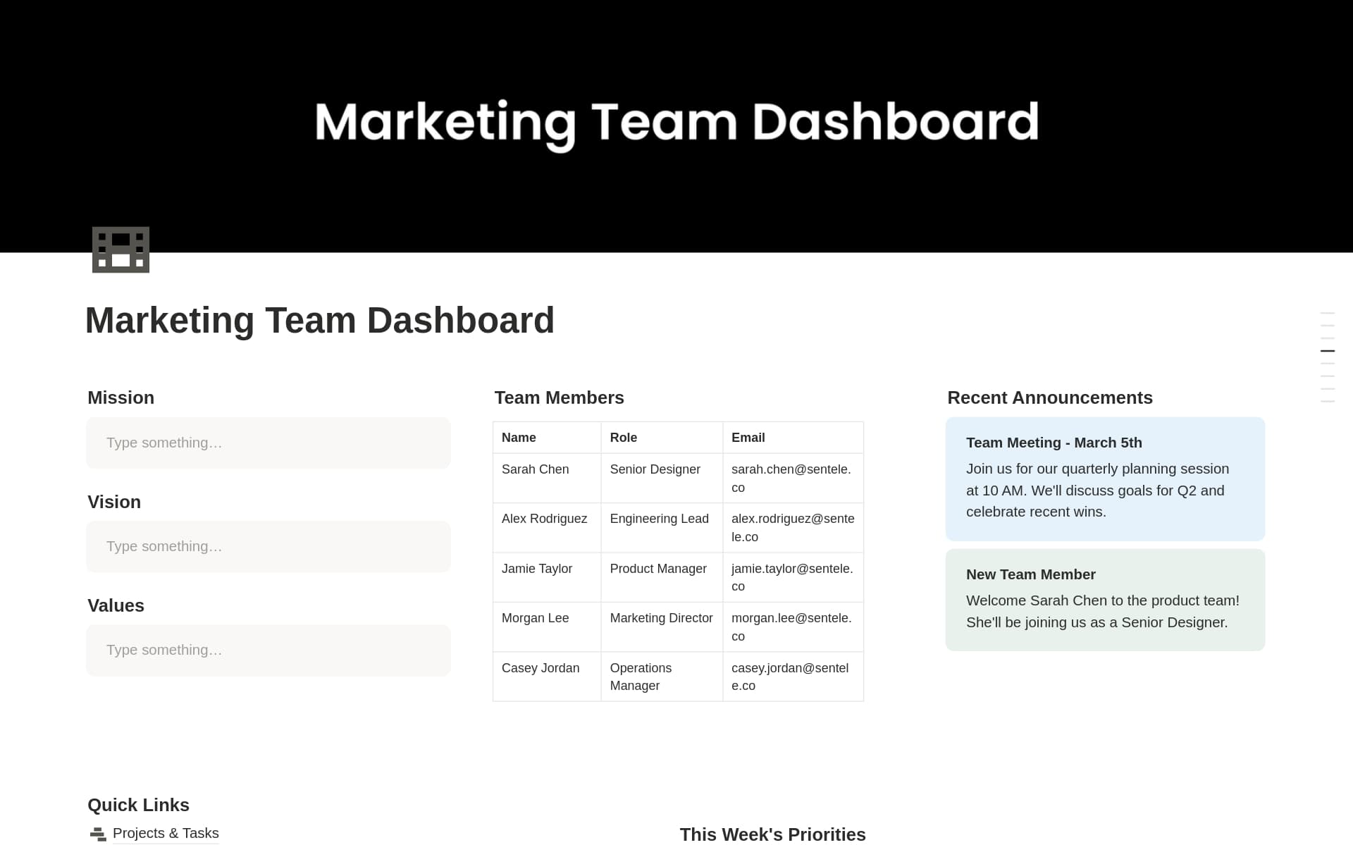 A template preview for Marketing Team Dashboard
