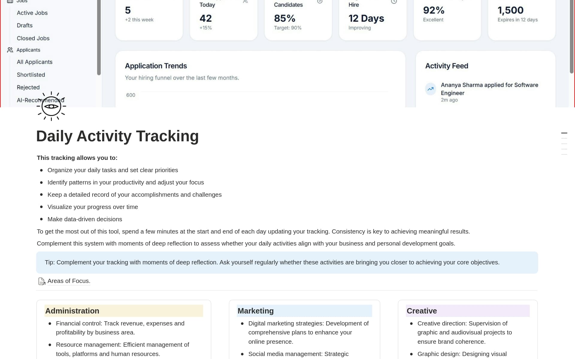 A template preview for Daily Activity Tracking