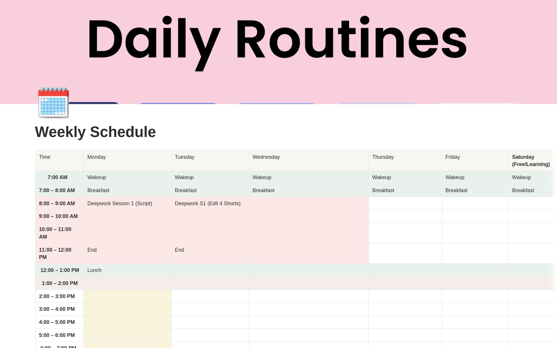 A template preview for Weekly Schedule By Hours