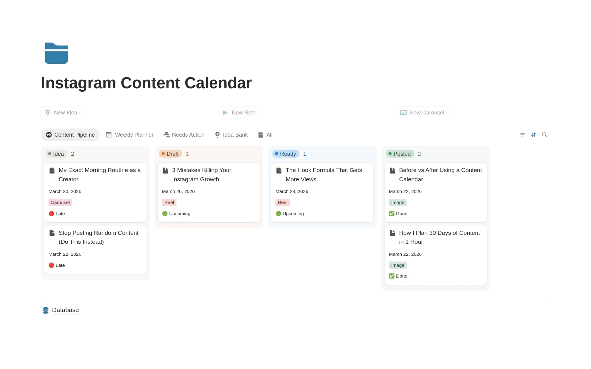 A template preview for Organize Your Instagram Content in One Place