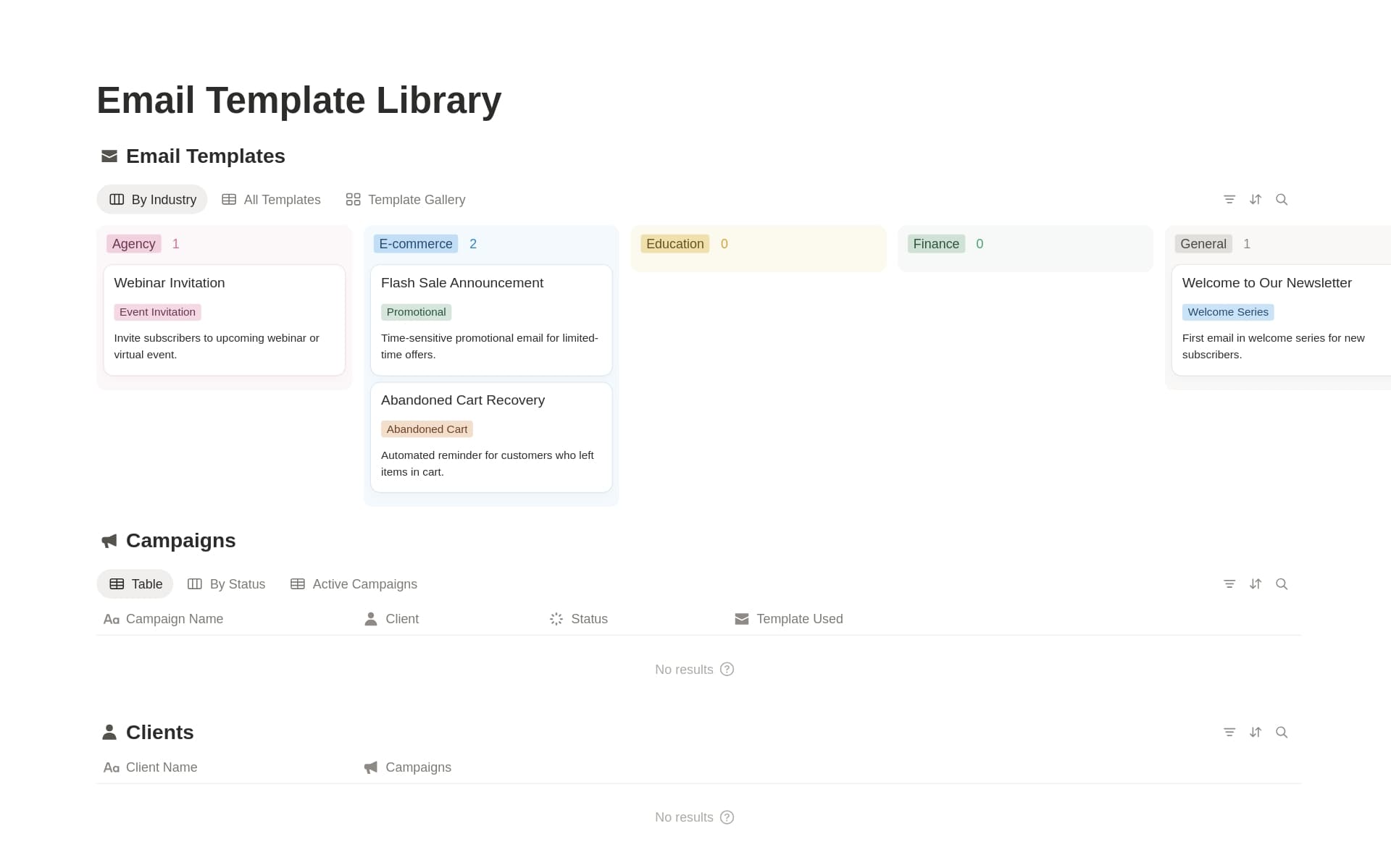 A template preview for Email Library