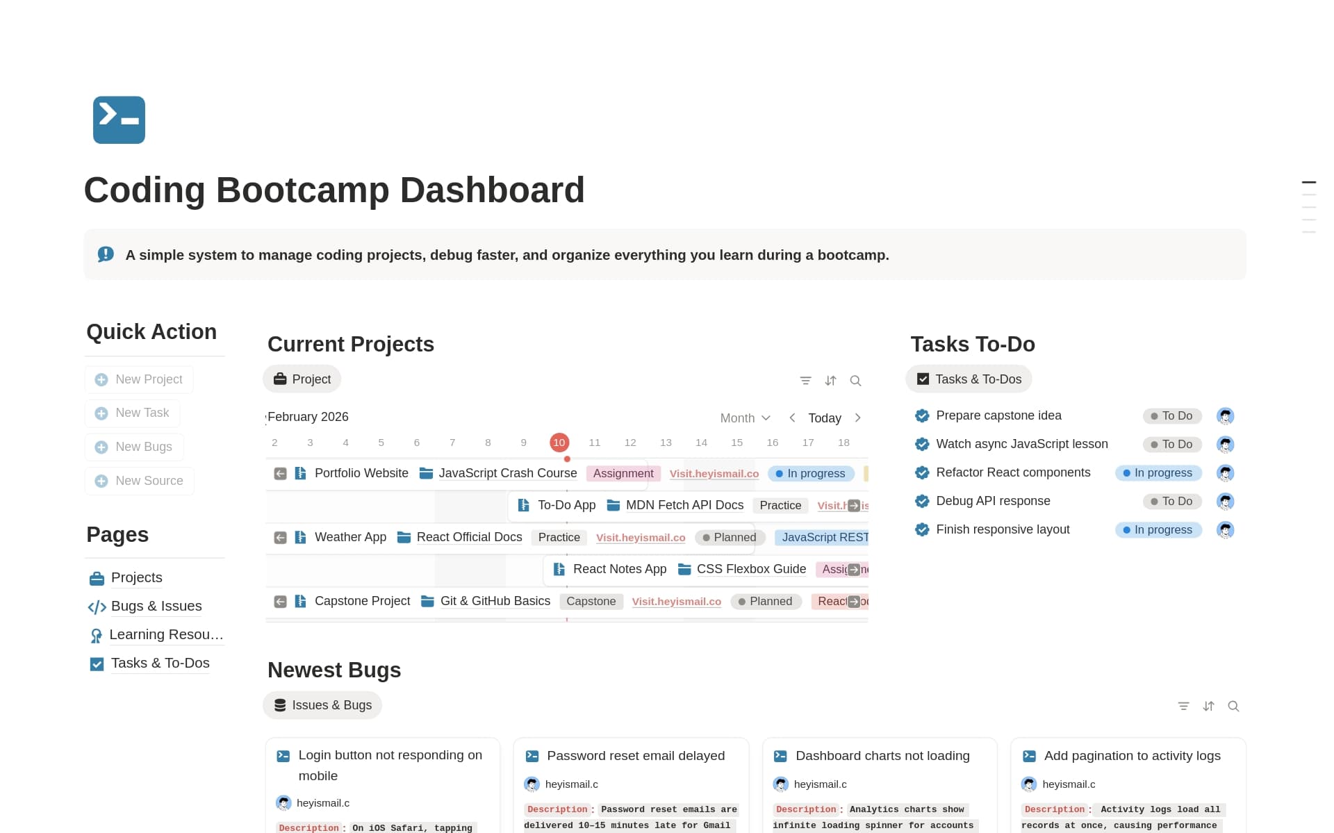 A template preview for Coding Bootcamp OS | All in One Dashboard